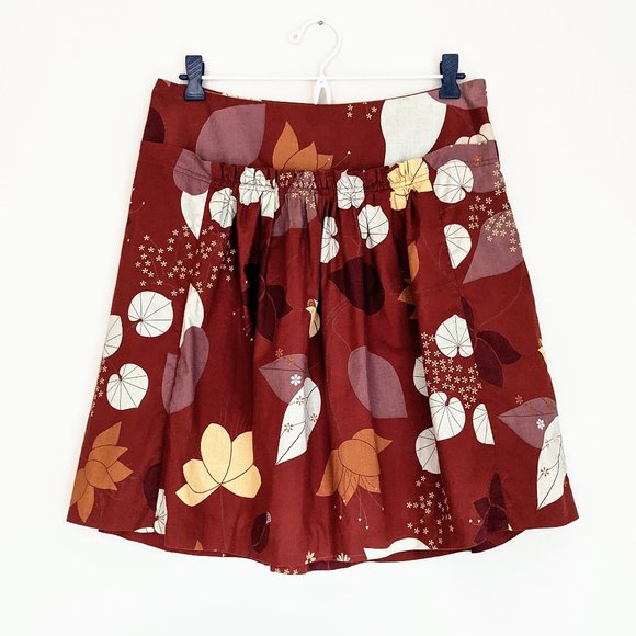 🇺🇸 Lux Anthropologie 100% Cotton Leaf Print Skirt Made In USA - Picture 1 of 8